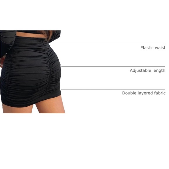 Black Ruched Bodycon Mini Skirt - Picture 2 of 4